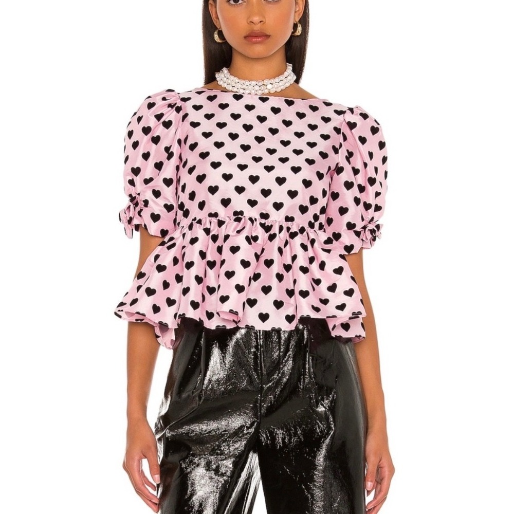 LoveShackFancy Pink Keily Puff Sleeve Top Size 4